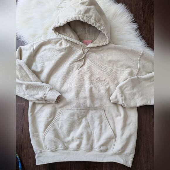 Lonely Ghost Beige Tan Text Me Casual Cream Hoodie Sweatshirt L Large - Picture 1 of 7